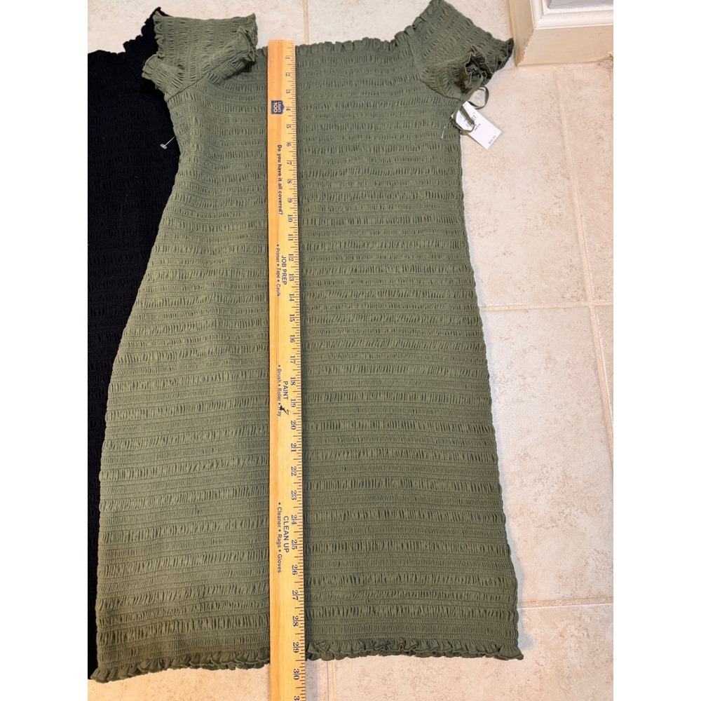 GAP Smocked Mini Dress Bundle Medium Petite Black & Olive Green Off Shoulder NWT - Picture 7 of 11